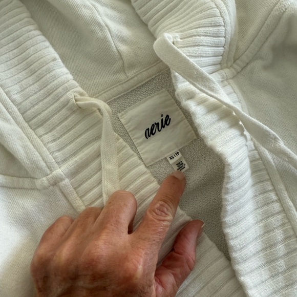 Aerie hoodie sweatshirt v neck with knit trim size XS oversized *white ivory* - Picture 5 of 5